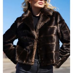 Donna Salyers Fabulous Furs Faux Mink Coat in Brown Mid length Lined Sz Small